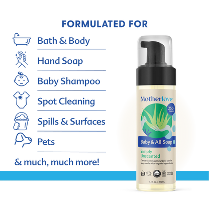 Baby & All Non-Toxic Foaming Castille Soap - Unscented, presentación en 5.7 fl oz